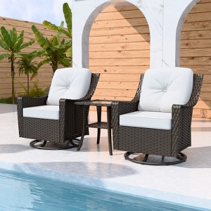 EAGLE PEAK Azure Bay 3 Piece Outdoor Wicker Bistro Set, Patio Swivel Rocking Chairs with Side Table - 1 of 4