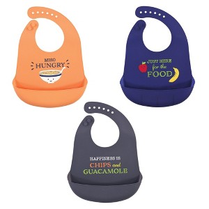 Hudson Baby Infant Boy Silicone Bibs 3pk, Miso Hungry, One Size - 1 of 2