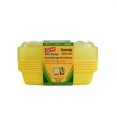 Glad Take-Aways Crayola 28oz/7pk Single Compartment Rectangle Food Storage Containers - Yellow