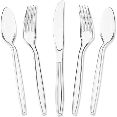 Juvale 180 Count Clear Disposable Plastic Cutlery Flatware Set - Spoons, Forks & Knives for Party Supplies