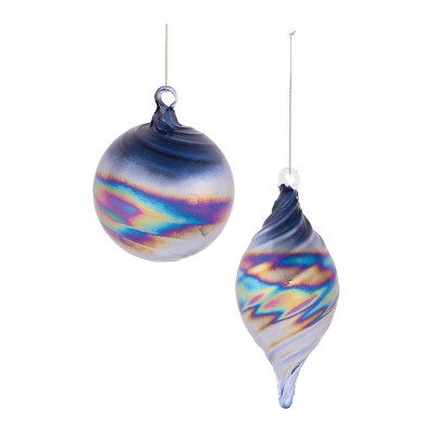 Iridescent Swirled Glass Ornament (Set of 12)