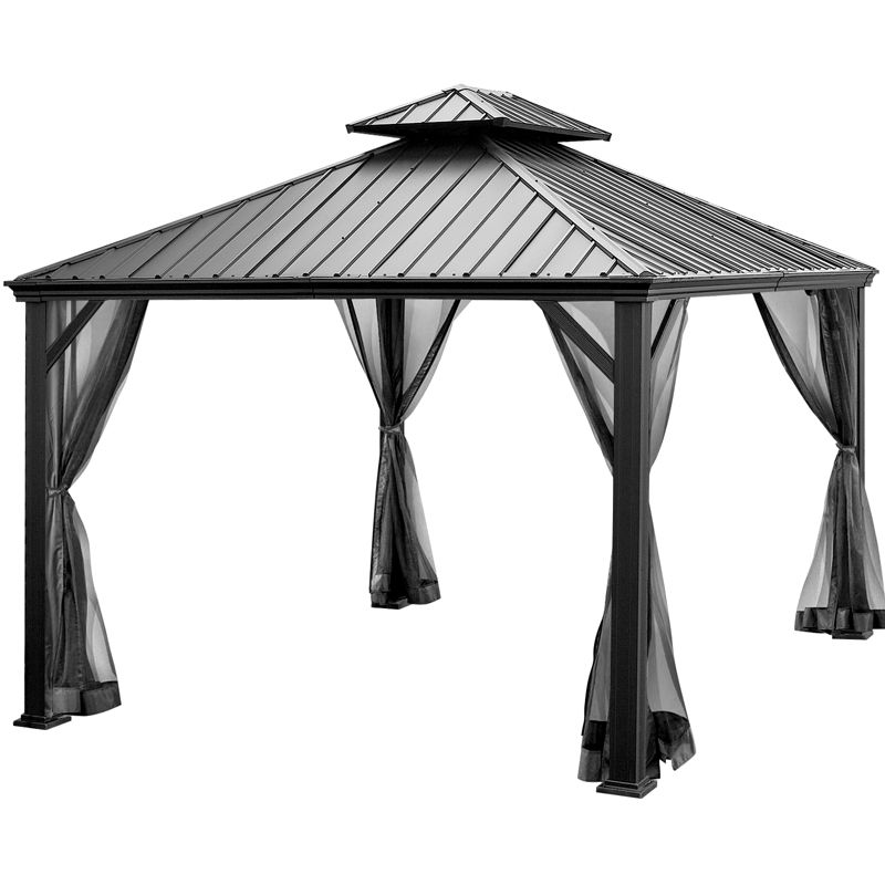 Tangkula 12ft x 10ft Patio Hardtop Gazebo Double Vented Roof Outdoor Galvanized Steel Sun Shelter Brown/Gray, 4 of 7