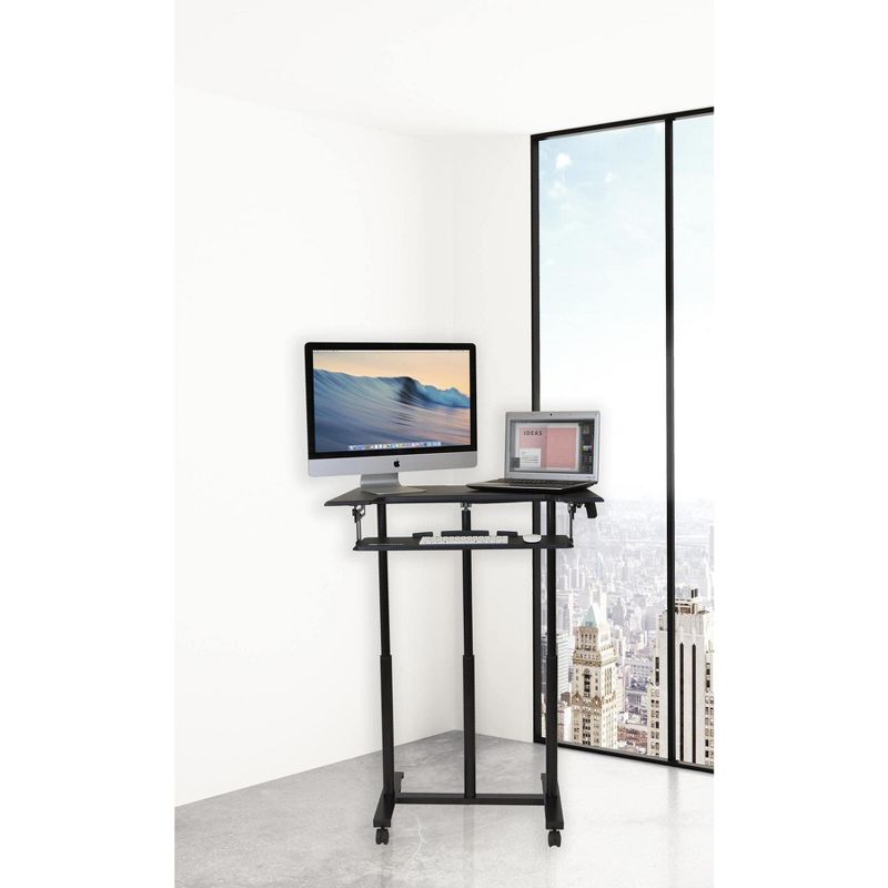 Mount-It! Mobile Standing Desk with Wheels, Rolling Sit Stand Workstation for Desktop Computers & Laptops, 34 Inch Wide with Adjustable Keyboard Tray, 4 of 11