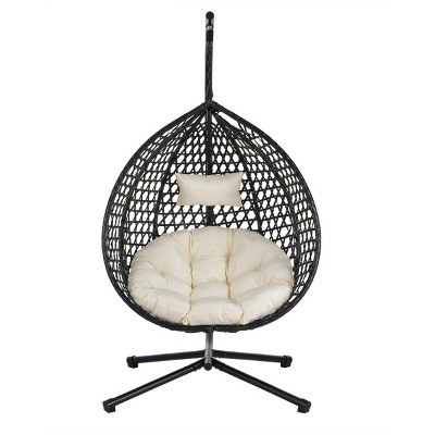 Patio Swing Egg Chair With Stand,PE Rattan Egg Chair,Hanging Basket Chair,Hammock Chair -Maison Boucle