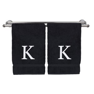 BC BARE COTTON Monogrammed Hand Towel, 100% Turkish Cotton - Set of 2 - Black - White Block - 1 of 3