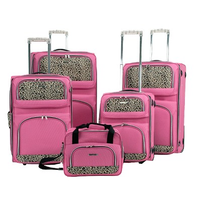 Photo 1 of (READ NOTES) Rockland 5pc Luggage Set - Pink Leopard 13 x 10 x 20 inches
