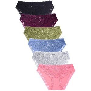PACK OF 6 SOFRA WOMEN'S COTTON BLEND LACE TRIM SOLID BIKINI PANTY (LP1444CK4) - 1 of 2