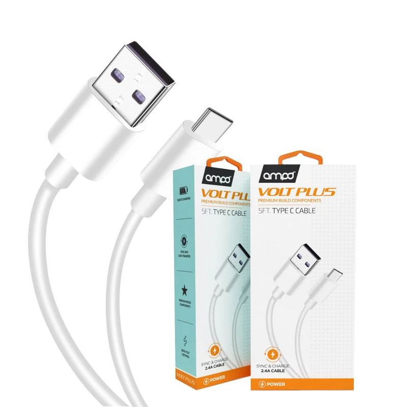 Ampd - Volt Plus Premium Usb A To Typc C Data Cable 5ft - White, 1 of 2