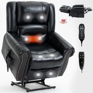 Black Genuine Leather Power Lift Recliner Chair Heat Massage Dual Motor Infinite Position Up to 350 LBS - 1 of 4