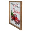 Northlight 16" Red Vintage Truck With a Forest Tree "Home For Christmas" Metal With a Wooden Frame Wall Decor - 3 of 4