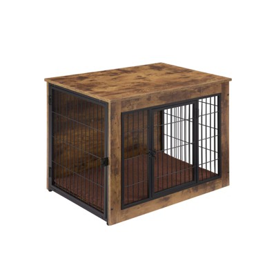 VisioGear Dog Crate Furniture with Cushion, 32" Dog Kennel with Double Door for Large Dogs, Brown, 32.48"*22.05"*25.2"