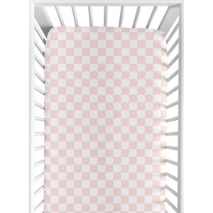 Sweet Jojo Designs Girl Baby Fitted Crib Sheet Gingham Checkered Plaid Pink and White - 1 of 4