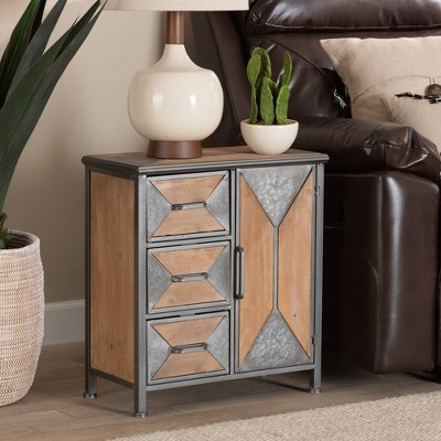 Laurel Gray and Brown Industrial 3-Drawer Cabinet