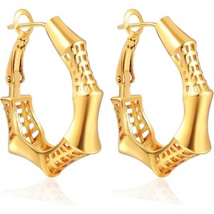 14K Gold Plated Chunky Dangle Hoop Earrings for Women | Medium Thick Huggie Statement Jewelry - 1 of 4