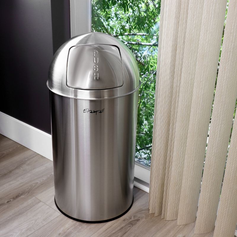 Elama 50 Liter Large 13 Gallon Push Lid Stainless Steel Cylindrical Home and Kitchen Trash Bin in Matte Silver, 3 of 8