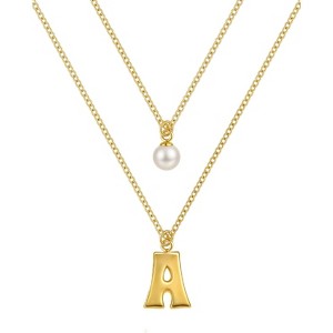 Molenia Multi-strand Initial Pearl Necklace for Women, 14K Gold Plated 925 Silver Double Stacked Layered Personalized Letter Pendant Birthday Jewelry - 1 of 4