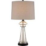 360 Lighting Table Lamp 27" Tall Clear Champagne Gold Glass Taupe Drum Shade Living Room Family Bedroom Bedside Nightstand Office