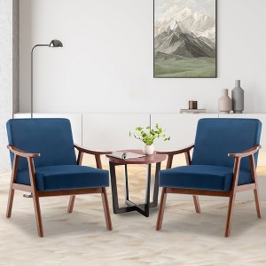 Accent Velvet Armchair, Mid Century Modern Chairs With Ergonomic Backrest, Single Lounge Reading Armchair With Solid Wood Frame For Living Room - 1 of 4