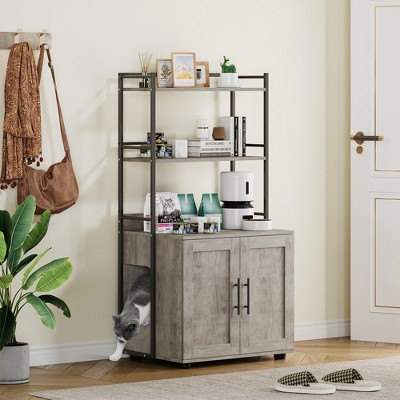 Whizmax Cat Litter Box Enclosure with Shelf Storage, 2-in-1 Hidden Cat Washroom Furniture, Indoor Cat Cabinet for Most Litter Box