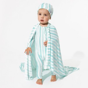 Bellabu Bear Baby Slumber Stripes Bamboo Swaddle & Beanie Set - 1 of 3
