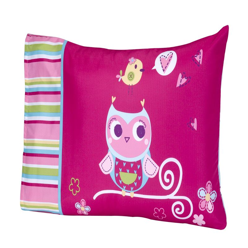 Everything Kids Hoot Hoot Pink, Aqua, Green and White 4 Piece Toddler Bed Set - Comforter, Fitted Bottom Sheet, Flat Top Sheet, Reversible Pillowcase, 5 of 7