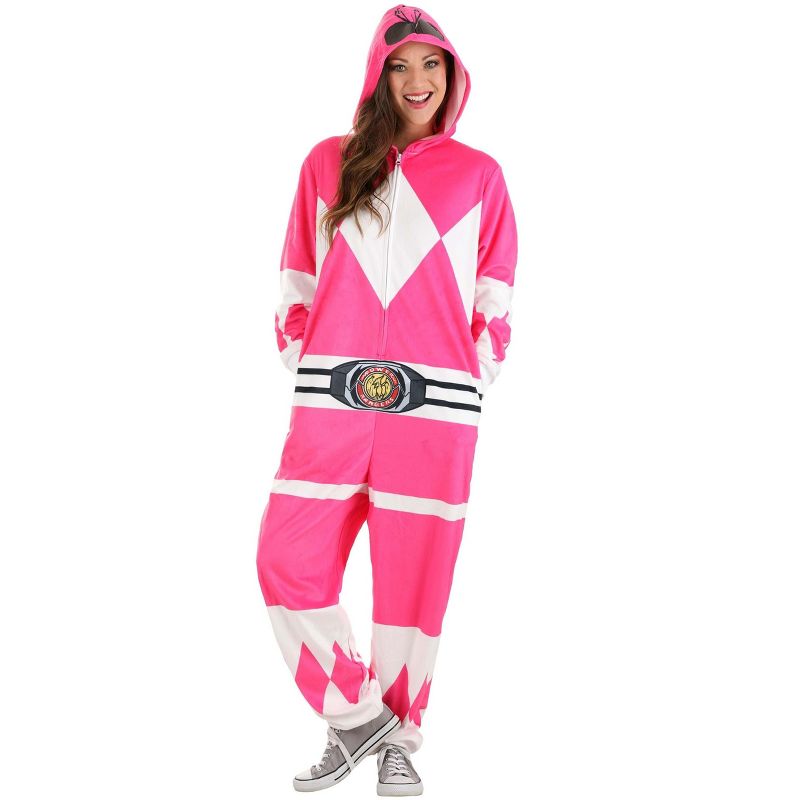 HalloweenCostumes.com Power Rangers Pink Ranger Hooded Adult Union Suit, 1 of 8