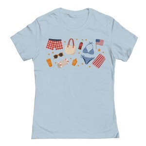 Rerun Island Women's American Summer Wardobre Americana 4Th Of July Short Sleeve Graphic Cotton T-Shirt - Light Blue S - 1 of 4
