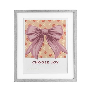 Stupell Industries Choose Joy Bow with Florals Framed Print Under Glass Art, Gray, 13" x 16" - 1 of 4