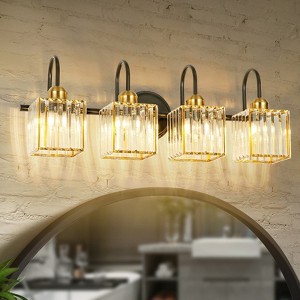 Rennnsan Yulien 19" W - 25"W Rectangle Crystal Modern Glam Dimmable Wall Sconce Vanity Light in Black - 1 of 4