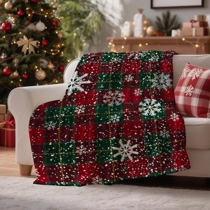 Lomsoe Christmas Plaid Snowflake Flannel Blanket, Cozy Holiday Throw, Soft Warm Xmas Blanket, Unique Christmas Gift. - 1 of 4
