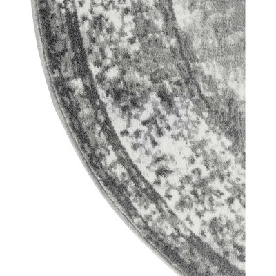 Gray Oval Stain-Resistant Synthetic Area Rug