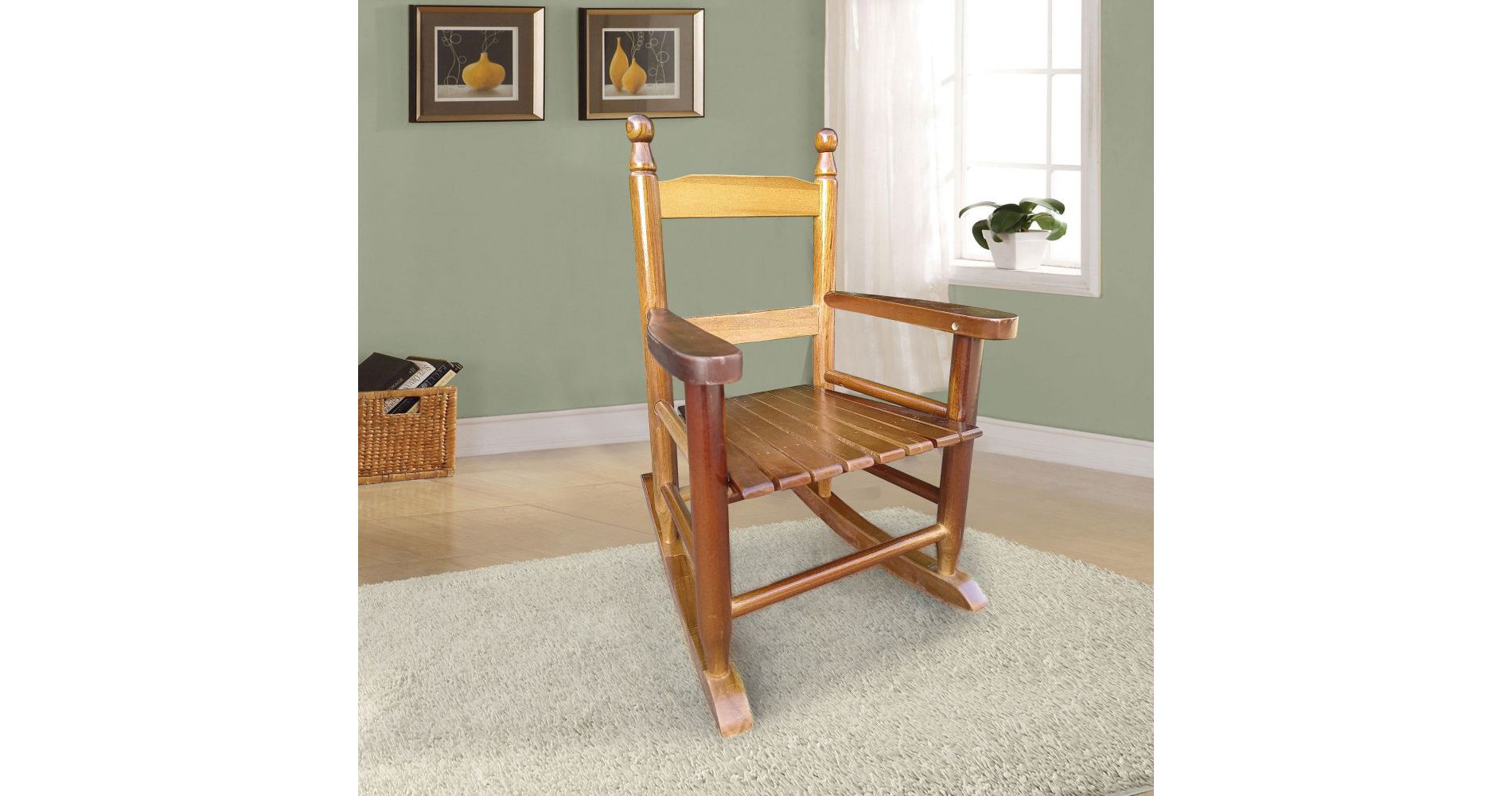 Aghana Digitals Kids Rocking Chair - Solid Populus Wood, Sturdy Slatted Back, Indoor/Outdoor Use, Oak 2.95x15.55x22.8 in