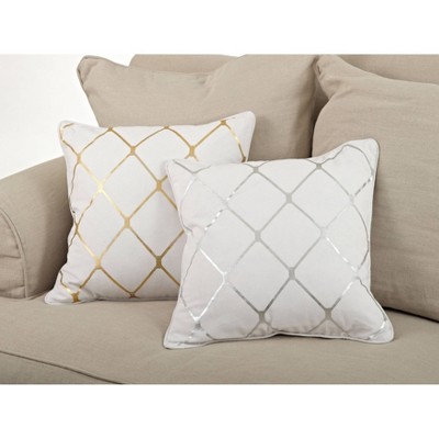Medium Off-White Foil Embellished Decorative Pillow
