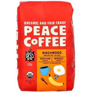 Peace Coffee, Organic Birchwood Breakfast Blend, Whole Bean, Medium Roast, 12 oz (340 g) - 1 of 2