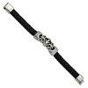 Black Bow Jewelry Stainless Steel & Black Leather Fleur de Lis Shield Bracelet, 8.25 In - image 2 of 4