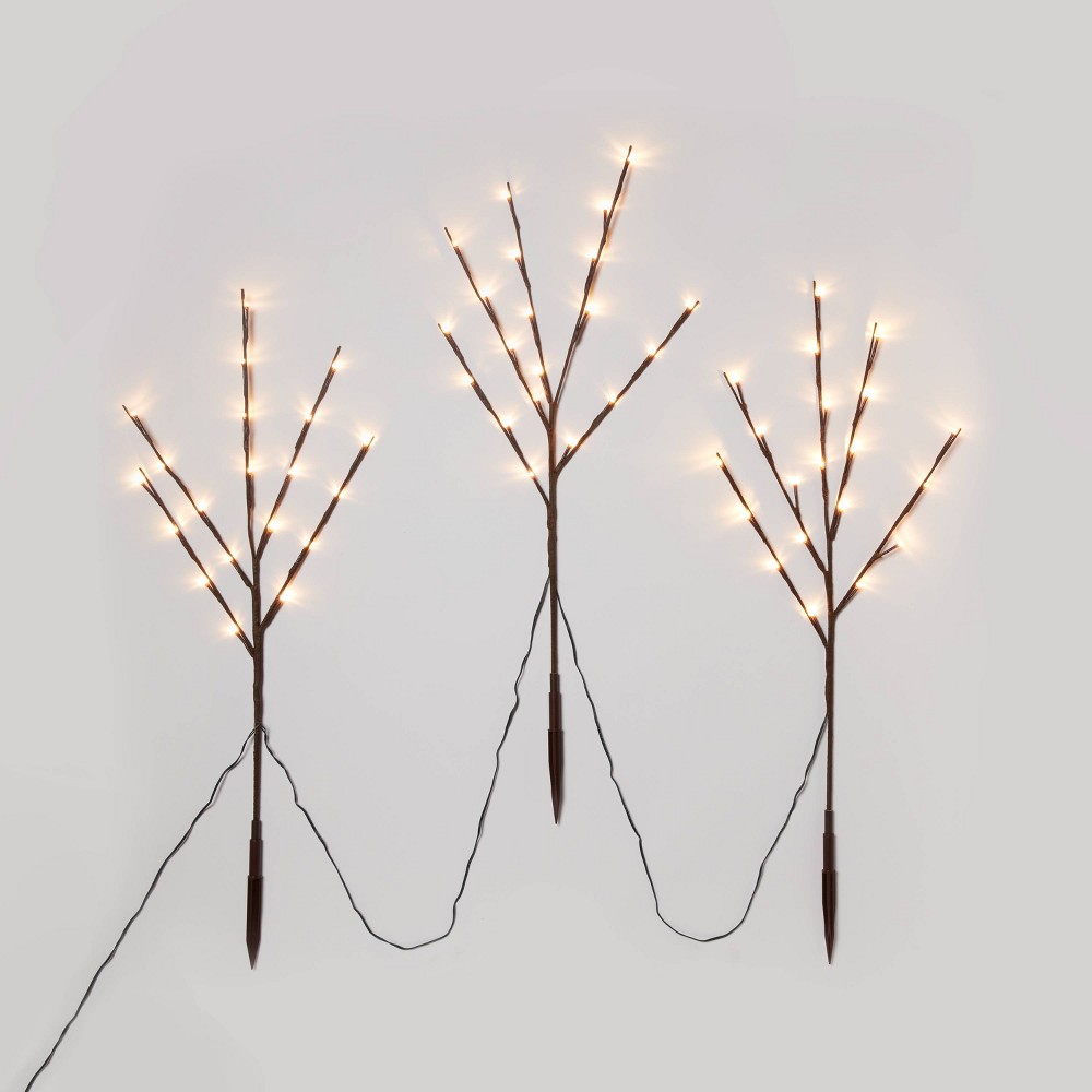 Photos - Floodlight / Street Light 3ct LED Artificial Twig Christmas Stake Lights Warm White - Wondershop™: B