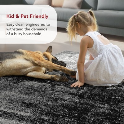 Black Abstract 10' x 14' Synthetic Easy Care Area Rug