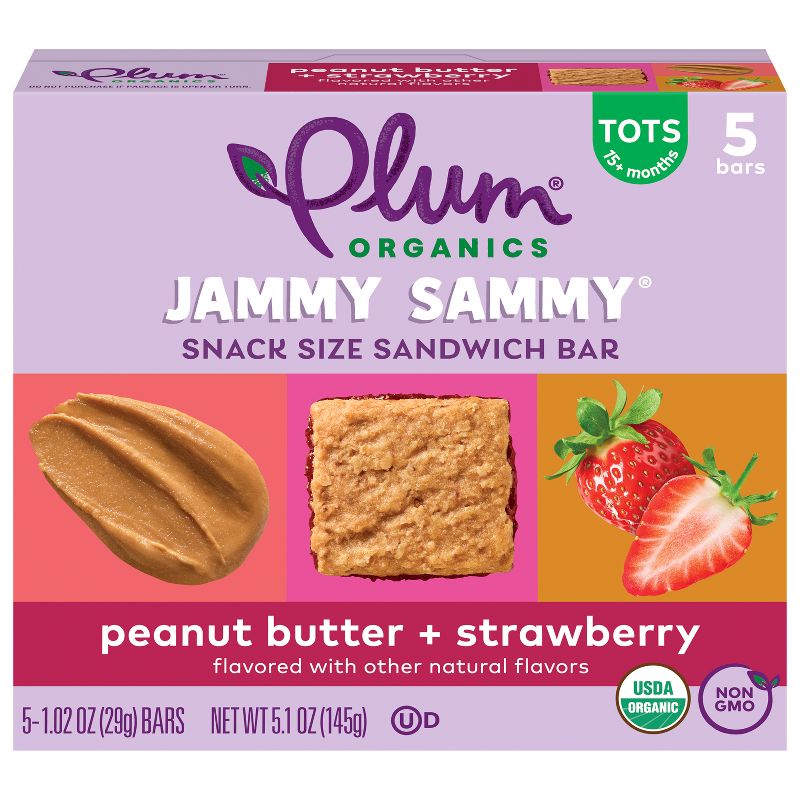 Plum Organics Jammy Sammy Snack Bars - Peanut Butter and Strawberry - 1.02oz/5ct, 1 of 12