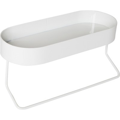 Honey-Can-Do Wall Mounted Bathroom Shelf with Towel Bar and Oval Top Tray, White