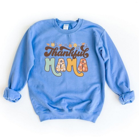 Simply Sage Market Women s Graphic Sweatshirt Thankful Mama Floral 2XL Carolina Blue