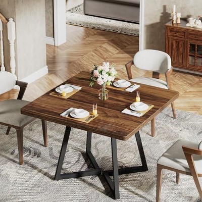 Okak Rustic Wood Square/Round Dining Table with Thick Top & Sturdy Base,Minimalist Kitchen Dinner Table for Dining Room,Breakfast Nook