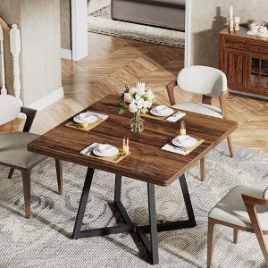 Okak Rustic Wood Square/Round Dining Table with Thick Top & Sturdy Base,Minimalist Kitchen Dinner Table for Dining Room,Breakfast Nook - 1 of 4