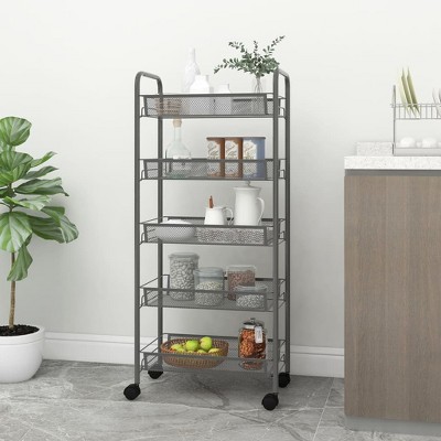 vidaXL 5-Tier Kitchen Trolley Gray 18.1 in.x10.2 in.x41.3 in. Iron