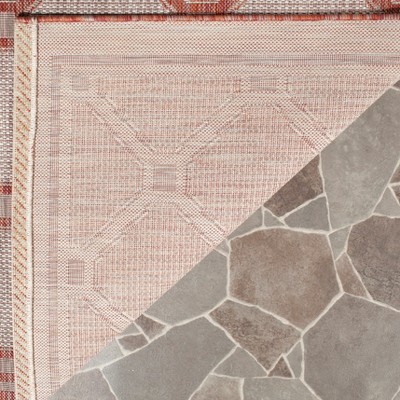 Elegant Red & Beige Rectangular Easy-Care Outdoor Rug