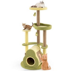 Tangkula Avocado Cat Tree Multi-level Cat Tower w/ Private Condo Cat Self-grooming Brush - 1 of 4