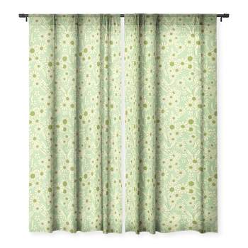 Jenean Morrison Simple Floral Mint Set of 2 Panel Sheer Window Curtain - Deny Designs