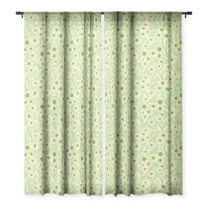 Jenean Morrison Simple Floral Mint Set of 2 Panel Sheer Window Curtain - Deny Designs, 1 of 7