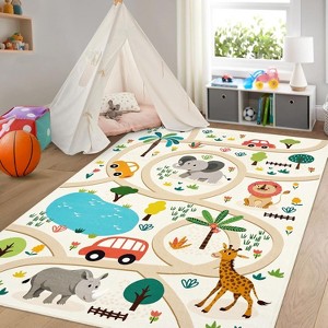 Kids Play Mat, Forest Animal Roads Educational Rug with Cars | Non-Slip Washable Playroom Carpet for Nursery, Classroom & Bedroom - 1 of 4