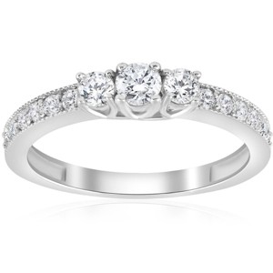 Pompeii3 1/2ct 3-Stone Round Diamond Ring 14K White Gold - 1 of 4