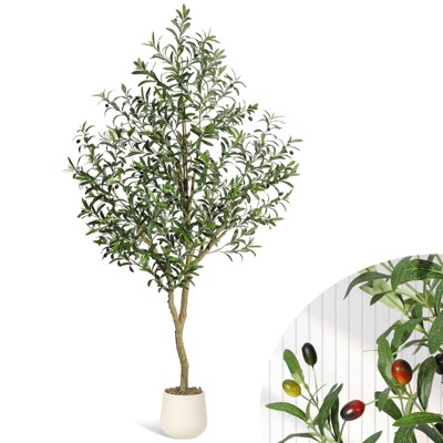 5FT Faux Olive Tree Tall,Olive Trees Artificia Indoor with White Planter
